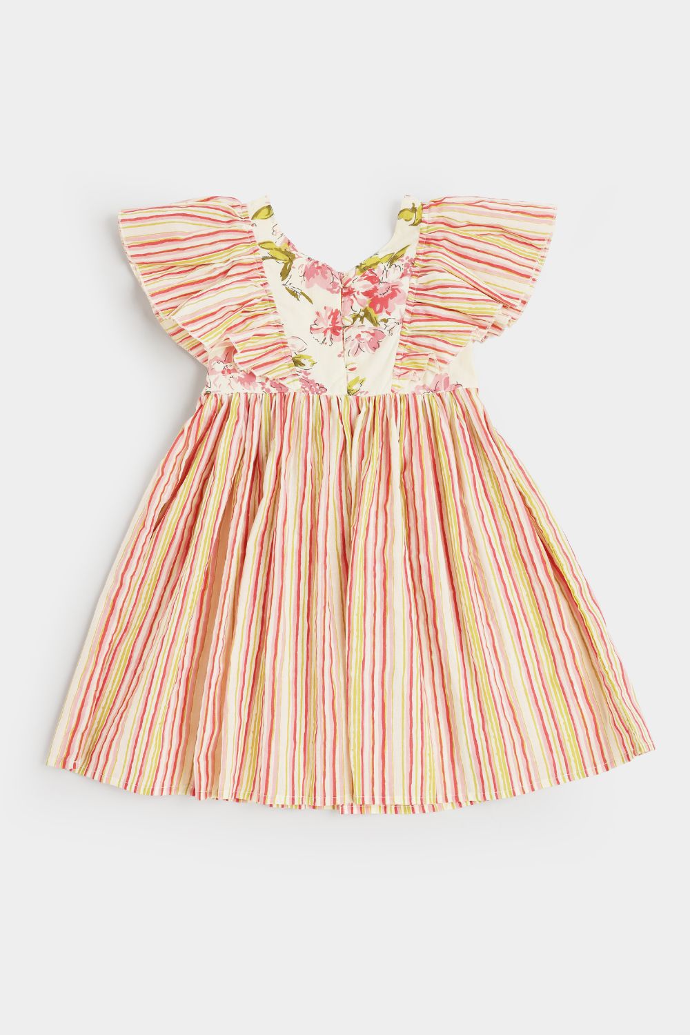 Chittythalli Girls Cotton Ethnic Frock | Jaipur Printed Summer Dress with Front & Sleeve Ruffle and Smocking Back - FR45