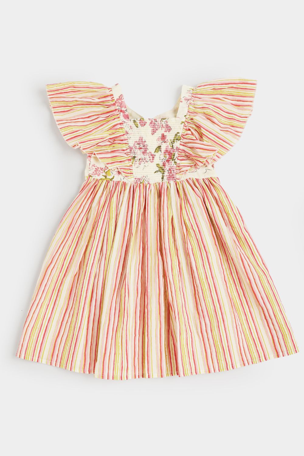 Chittythalli Girls Cotton Ethnic Frock | Jaipur Printed Summer Dress with Front & Sleeve Ruffle and Smocking Back - FR45