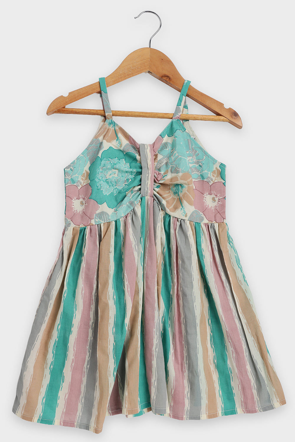 Chittythalli Girls Ethnic Summer Frock | Jaipur Printed Cotton Toddler Dress with Front Gathered Bow Top | Smocked Back | Woven Regular Fit Kids Dress - FR46