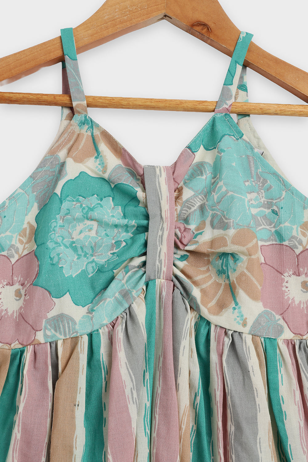 Chittythalli Girls Ethnic Summer Frock | Jaipur Printed Cotton Toddler Dress with Front Gathered Bow Top | Smocked Back | Woven Regular Fit Kids Dress - FR46