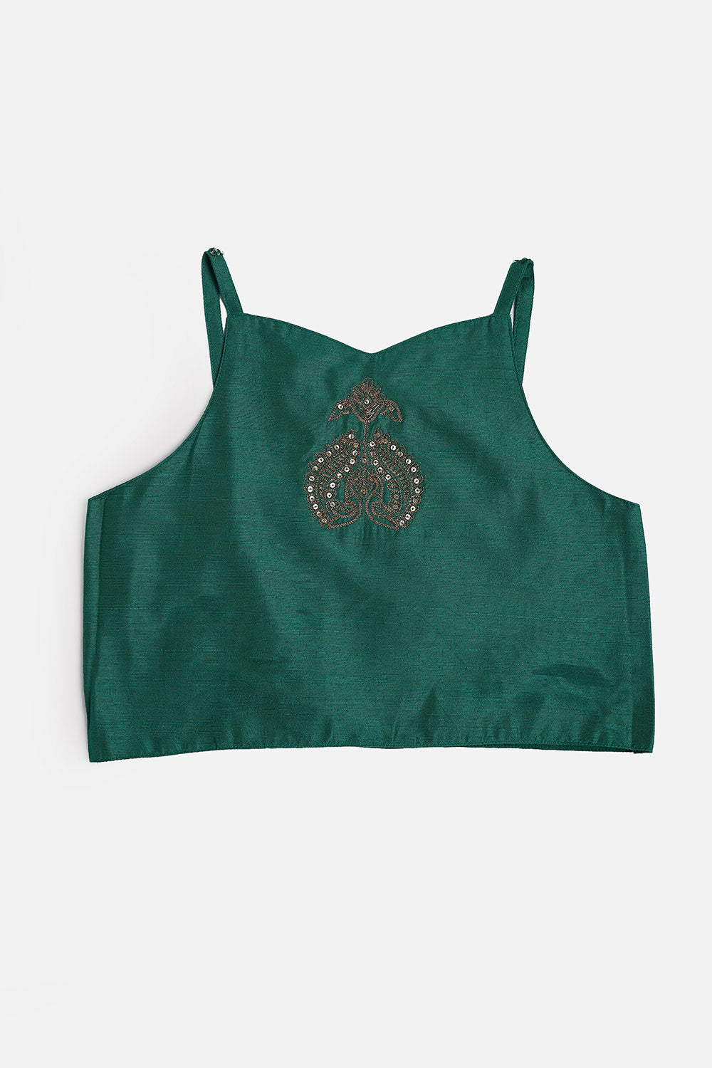 Chittythalli Girls’ Festive Pavadai Set | Layered Blouse, Embroidered Tank Top & Knife-Pleated Skirt - PS94