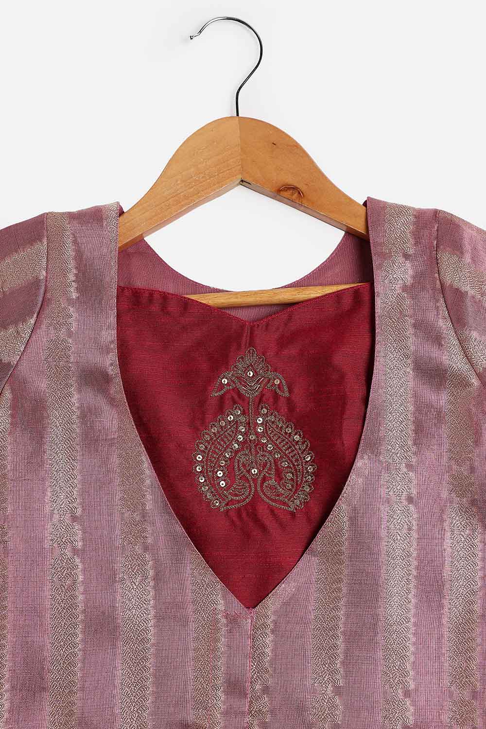 Chittythalli Girls’ Festive Pavadai Set | Layered Blouse, Embroidered Tank Top & Knife-Pleated Skirt - PS94