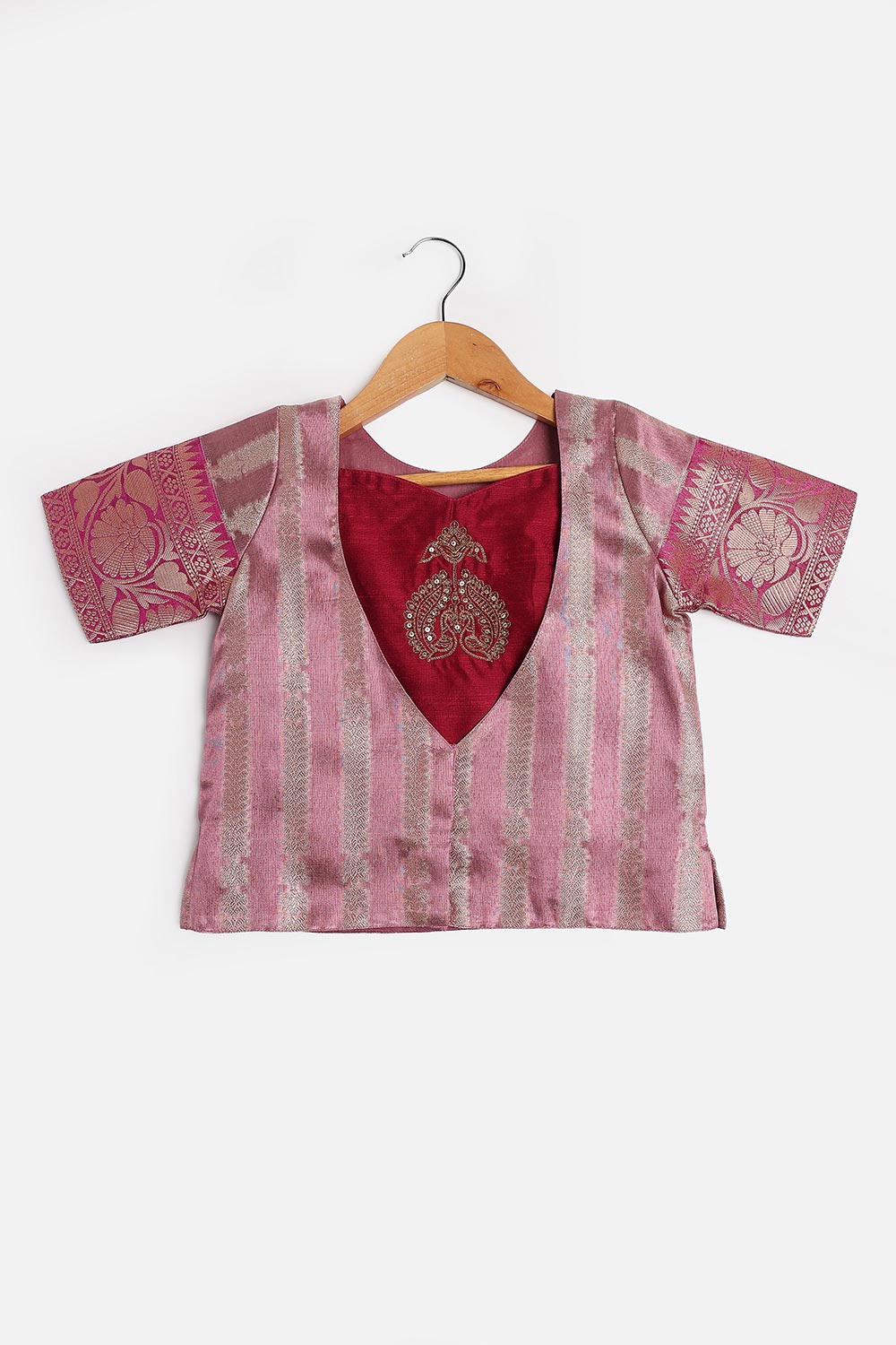 Chittythalli Girls’ Festive Pavadai Set | Layered Blouse, Embroidered Tank Top & Knife-Pleated Skirt - PS94