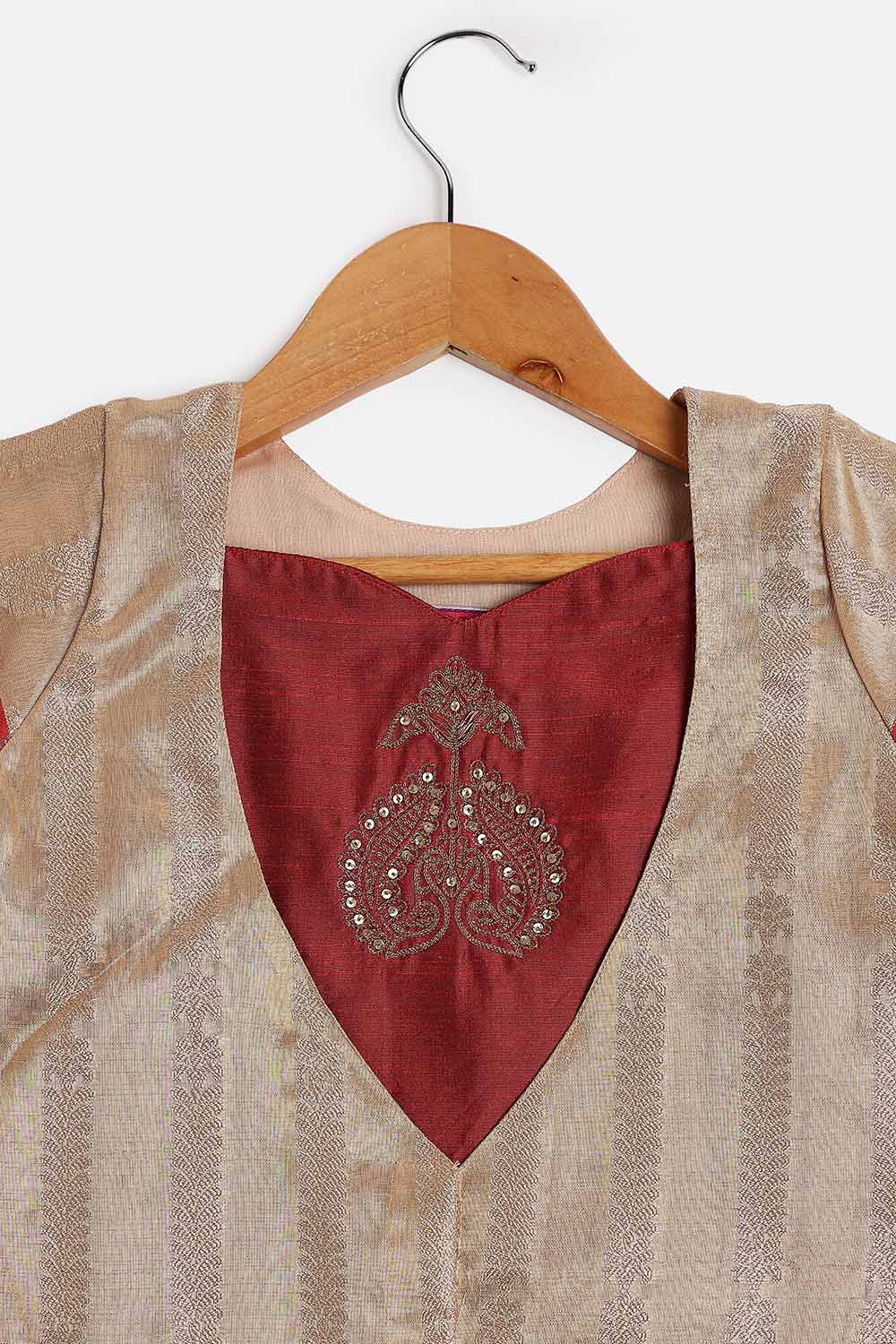 Chittythalli Girls’ Festive Pavadai Set | Layered Blouse, Embroidered Tank Top & Knife-Pleated Skirt - PS94