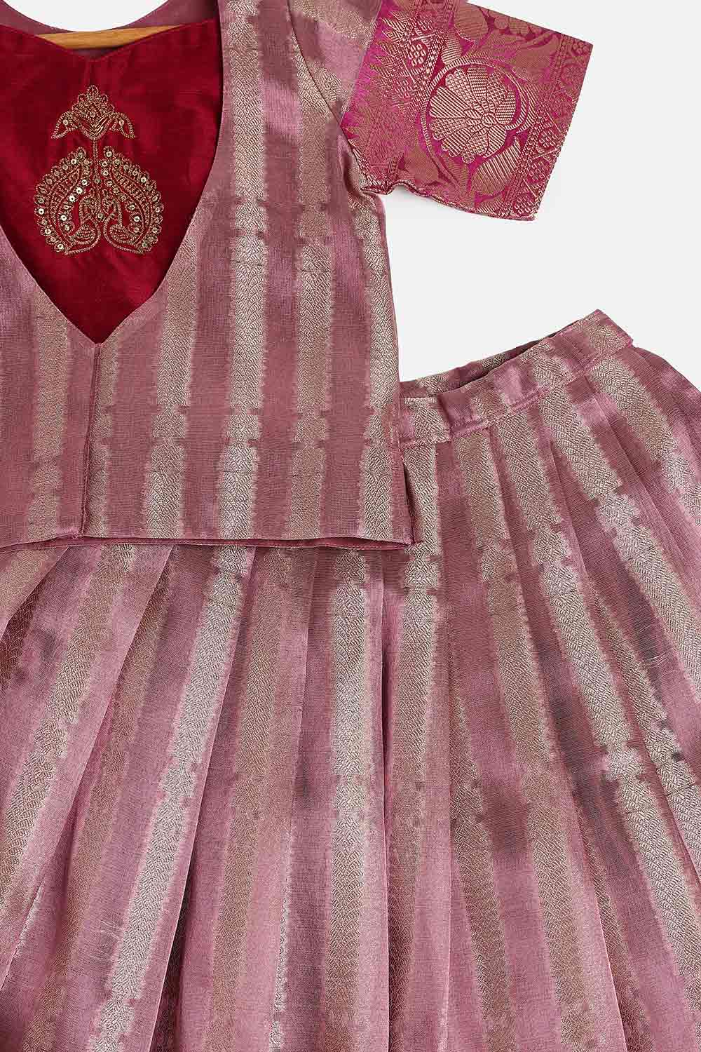 Chittythalli Girls’ Festive Pavadai Set | Layered Blouse, Embroidered Tank Top & Knife-Pleated Skirt - PS94