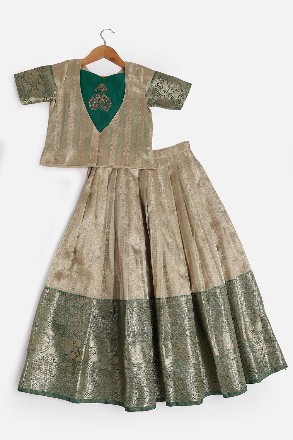 Chittythalli Girls’ Festive Pavadai Set | Layered Blouse, Embroidered Tank Top & Knife-Pleated Skirt - PS94