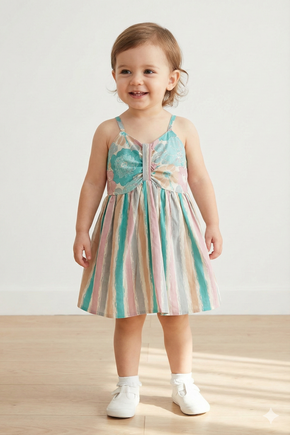 Chittythalli Girls Ethnic Summer Frock | Jaipur Printed Cotton Toddler Dress with Front Gathered Bow Top | Smocked Back | Woven Regular Fit Kids Dress - FR46