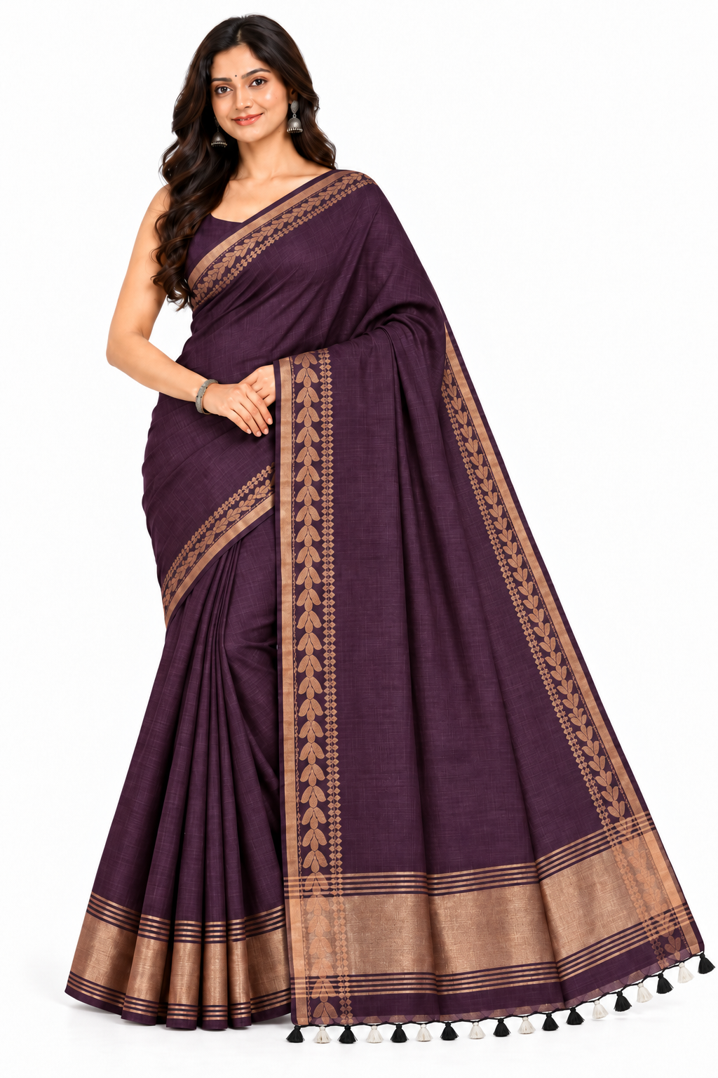 Women's Jacquard Cotton Blend Khadi Saree | Lightweight Ethnic Wear Saree for Daily Wear & Casual Outings - SBF2