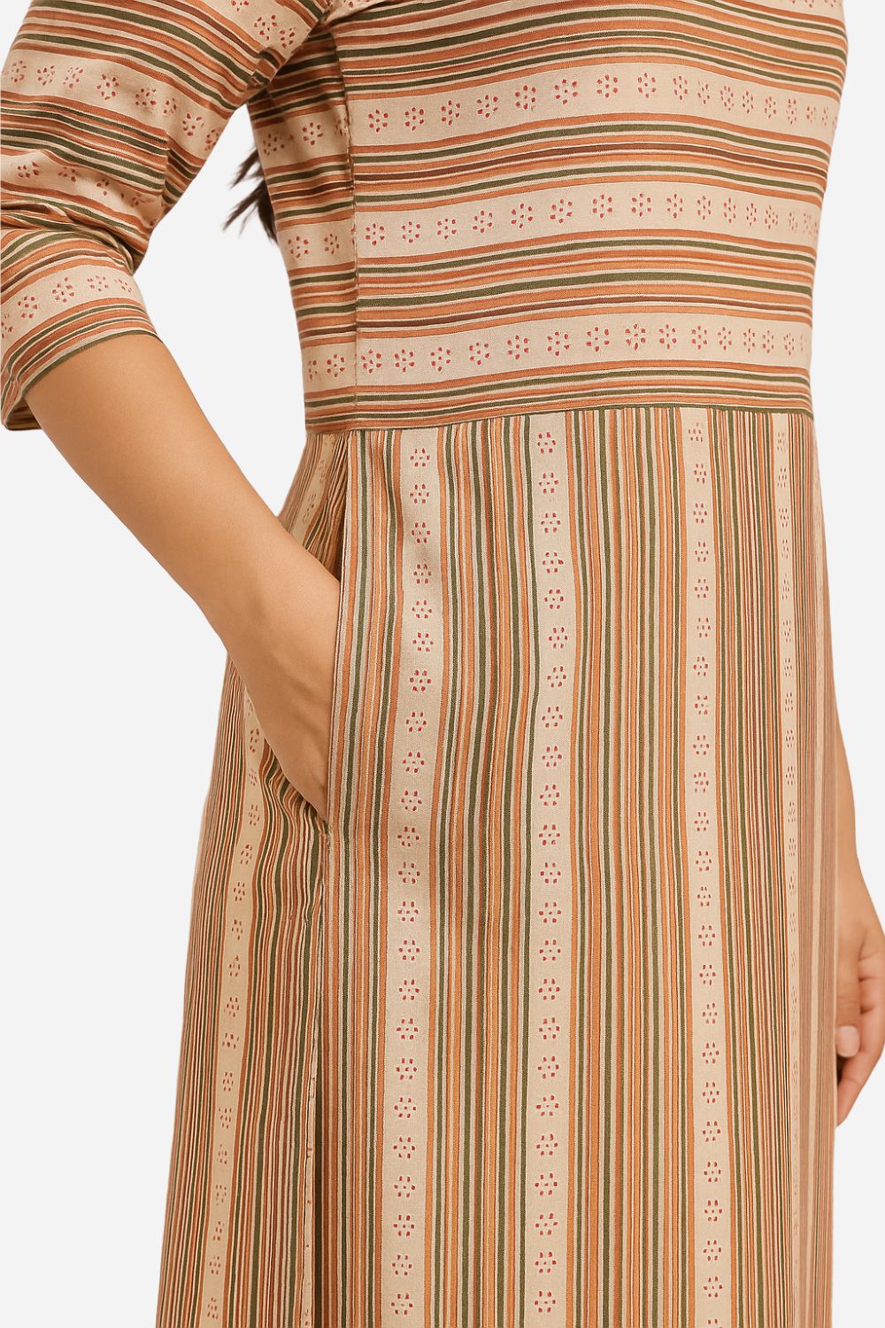 Mythri Striped Cotton Kurta for Women | Everyday Straight Kurti with Round Neck and Comfortable 3/4th Sleeves - S104
