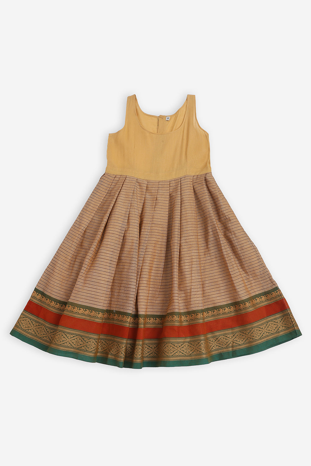 Chittythalli Girls Handloom Kanchi Cotton Pavadai Set | Traditional Cotton Ethnic Wear for Girls | Puff Sleeve Pavadai Dress with Border Patch Work - PS19