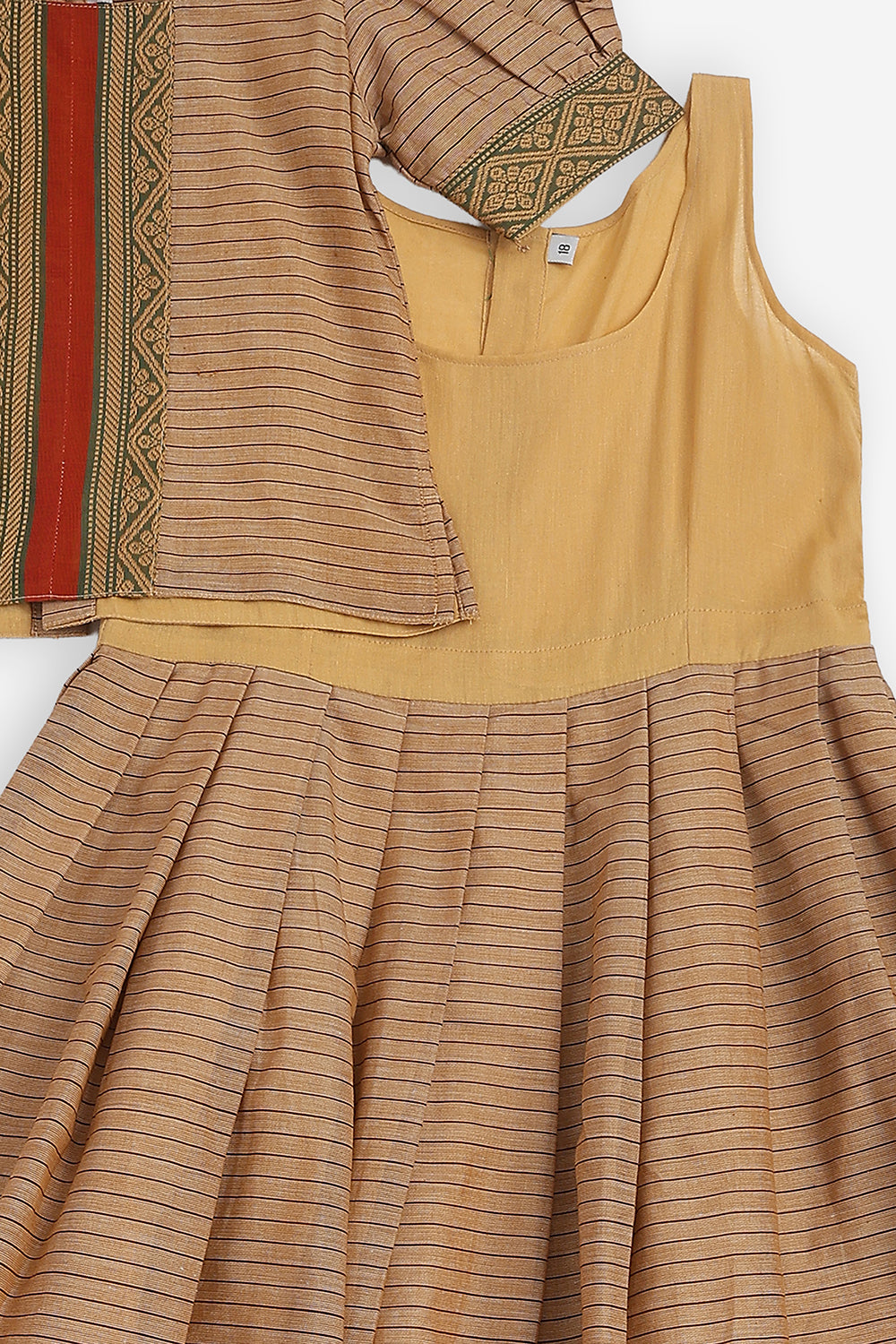 Chittythalli Girls Handloom Kanchi Cotton Pavadai Set | Traditional Cotton Ethnic Wear for Girls | Puff Sleeve Pavadai Dress with Border Patch Work - PS19