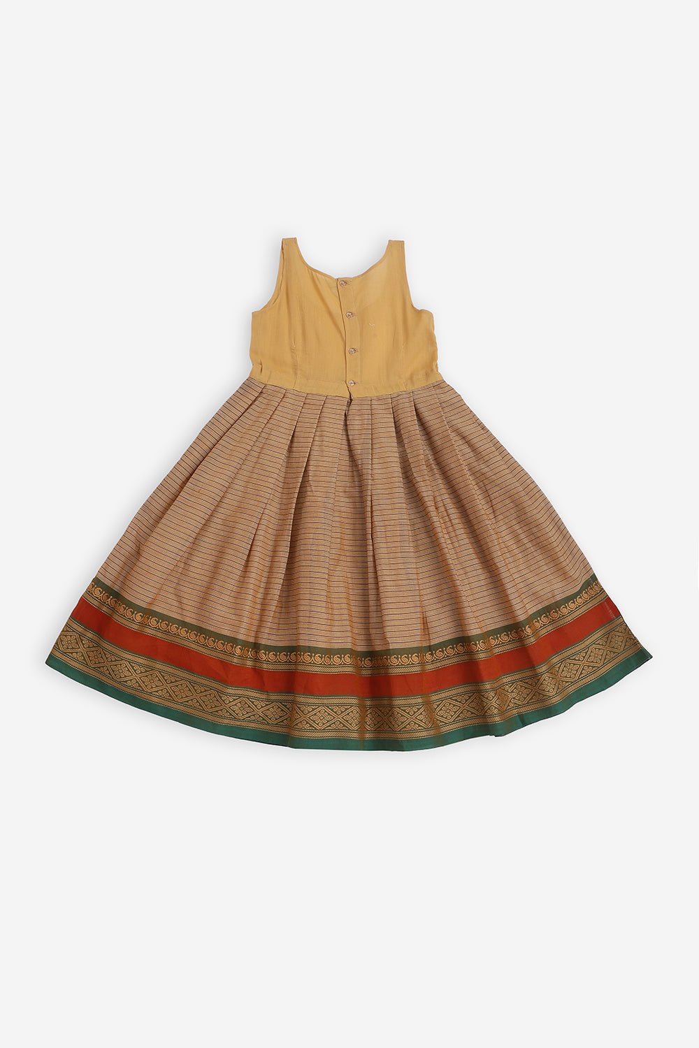 Chittythalli Girls Handloom Kanchi Cotton Pavadai Set | Traditional Cotton Ethnic Wear for Girls | Puff Sleeve Pavadai Dress with Border Patch Work - PS19