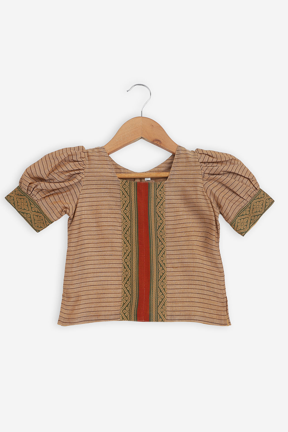 Chittythalli Girls Handloom Kanchi Cotton Pavadai Set | Traditional Cotton Ethnic Wear for Girls | Puff Sleeve Pavadai Dress with Border Patch Work - PS19