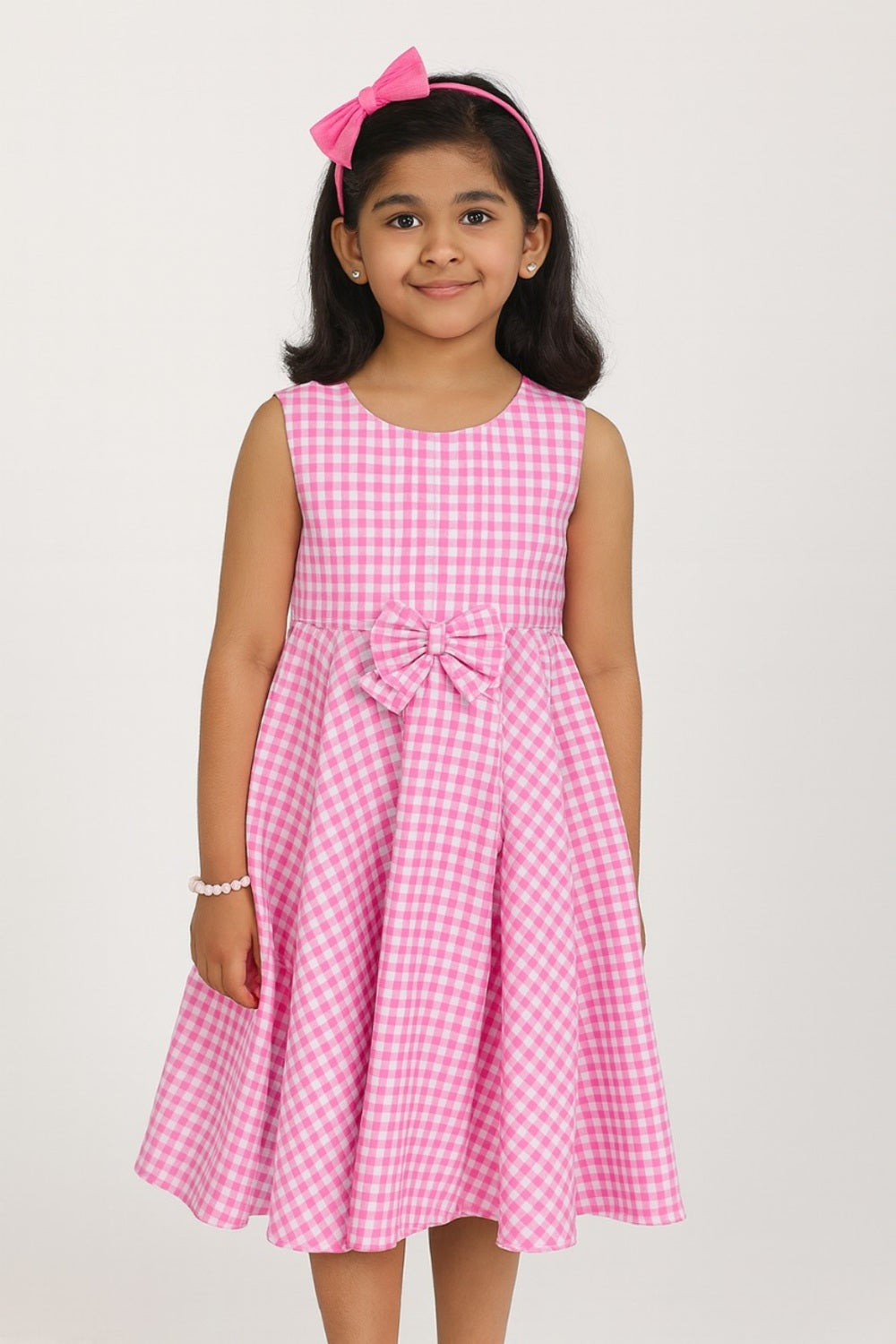 The Young Future Round Neck Sleeveless Girls Frock - Pink - DR01