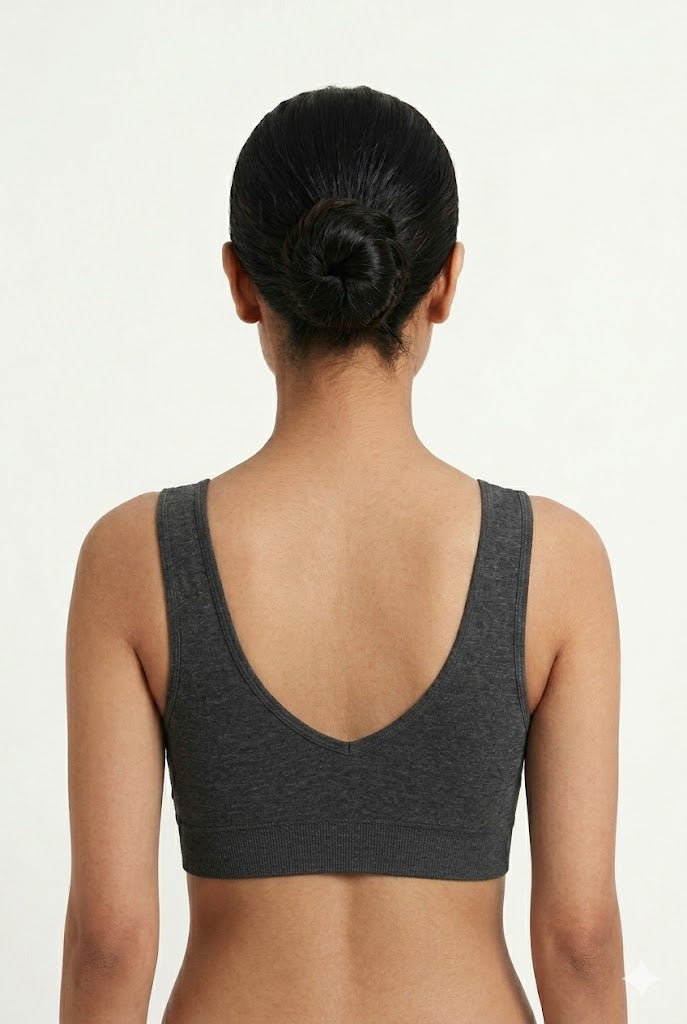 Seamless Lace Neck Bra for Women – Full Coverage Modal Padded Bra with Removable Pads | Wire-Free Pull-On Comfort Bra - 5812