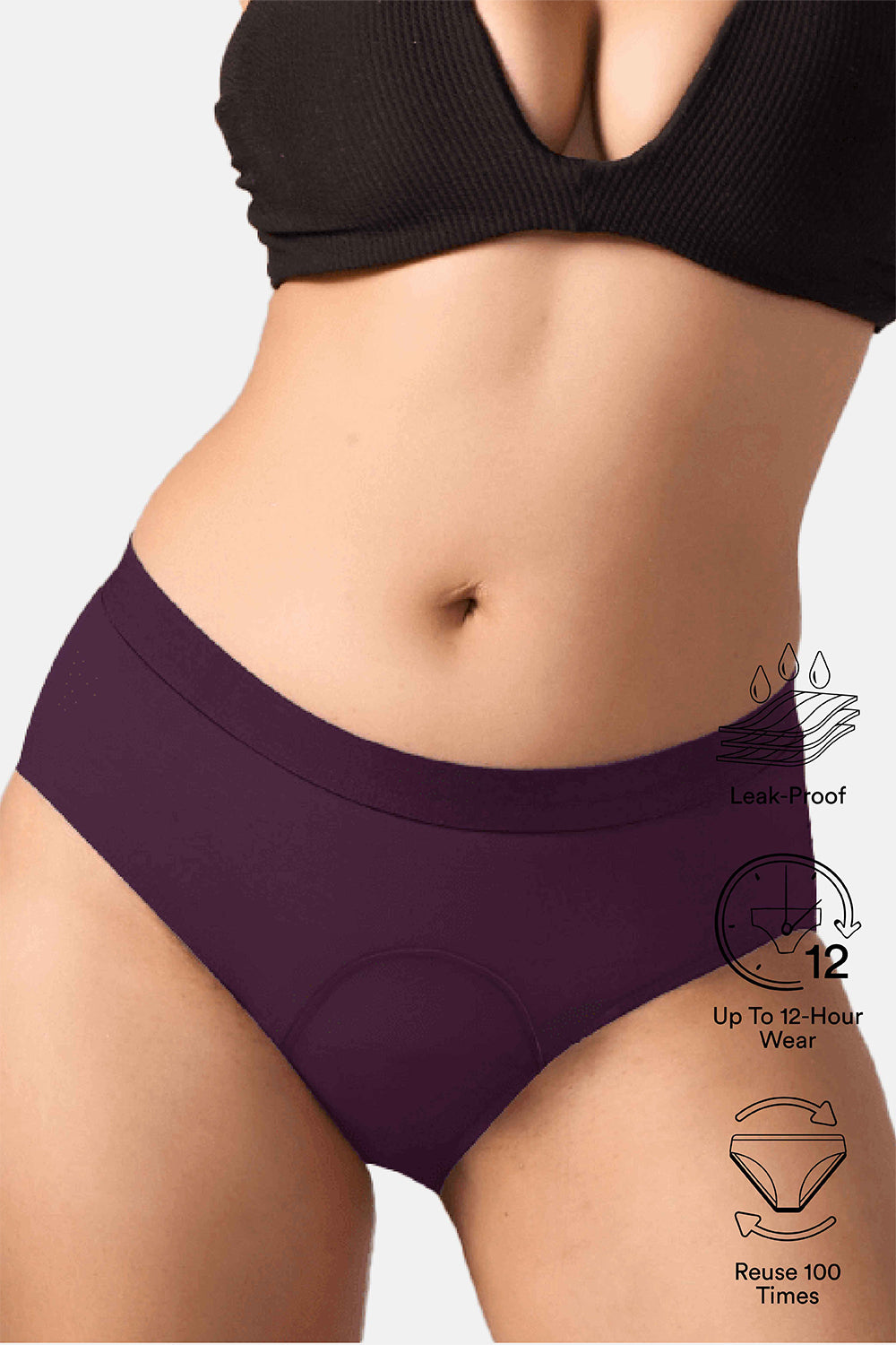 Mahina Reusable & Leak Proof Period Panty Berry Purple Cotton Mid Rise Super Heavy Flow Pack of 1