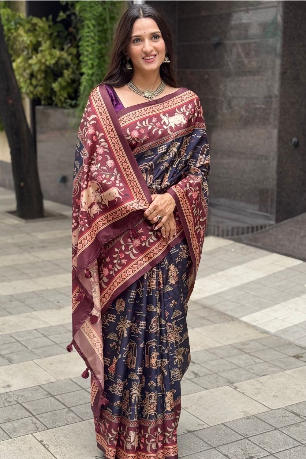 Women's Art Silk Tussar-Style Printed Saree | Elegant Festive & Occasion Wear Ethnic Saree | 4335