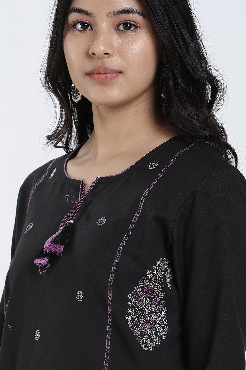 Mythri Women’s Cotton Paisley Embroidered Top – Casual 3/4 Sleeve Ethnic Short Top for Women - EX15