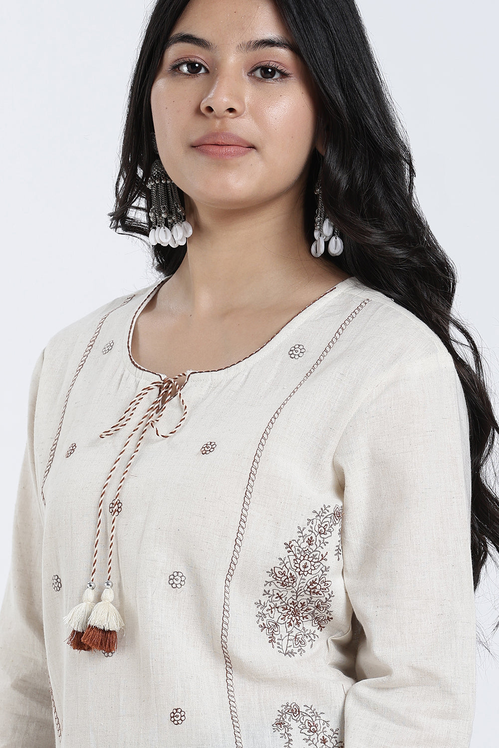 Mythri Women’s Cotton Paisley Embroidered Top – Casual 3/4 Sleeve Ethnic Short Top for Women - EX15