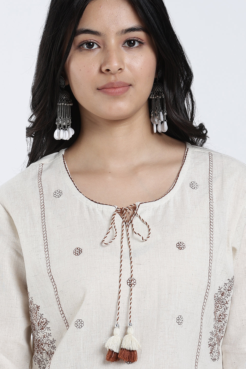 Mythri Women’s Cotton Paisley Embroidered Top – Casual 3/4 Sleeve Ethnic Short Top for Women - EX15