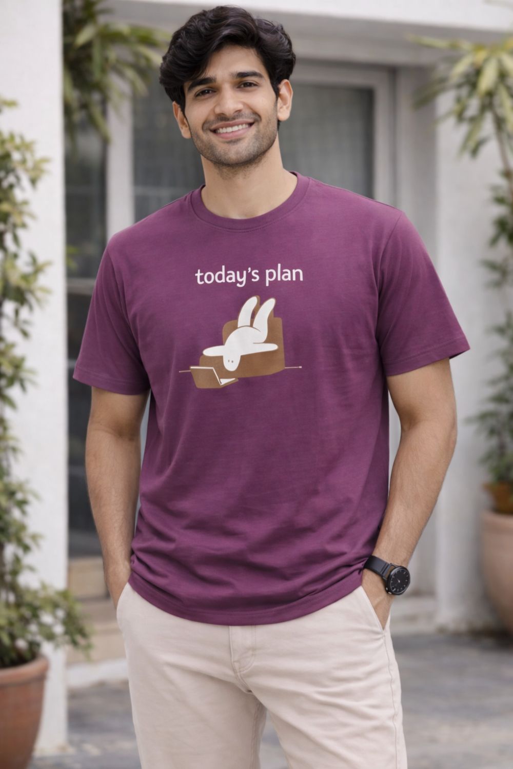 Enhance Men’s Cotton Graphic Printed Round Neck Half Sleeve T-Shirt | Today’s Plan Everyday Wear - Wine - TG08