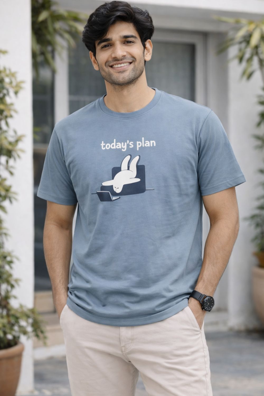 Enhance Men’s Cotton Graphic Printed Round Neck Half Sleeve T-Shirt | Today’s Plan Everyday Wear - Grey - TG08