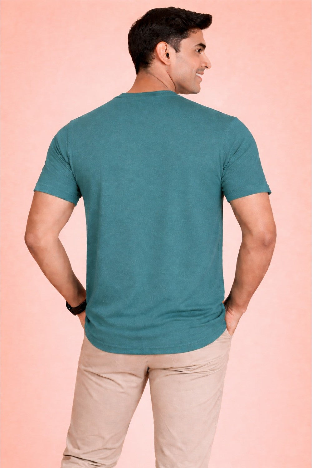 Enhance Men’s Cotton Printed T Shirt Round Neck Half Sleeve Football Graphic Casual Everyday Wear Knit Regular Fit - Teal - TG17