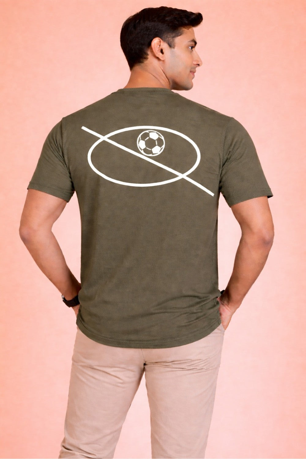Enhance Men’s Cotton Printed T Shirt Round Neck Half Sleeve Front and Back Graphic Print Score Ball Design Casual Everyday Wear Knit Regular Fit - Olive - TG19