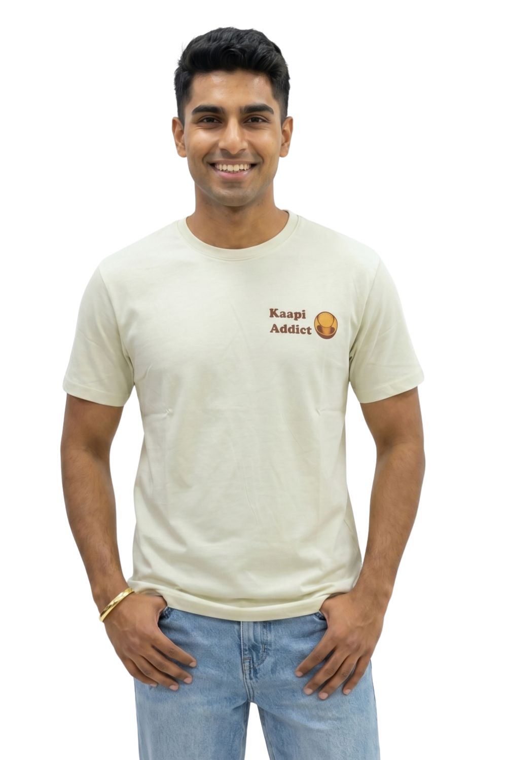 Enhance Men’s Cotton T-Shirt – Round Neck Printed T-Shirt with Coffee Graphic | Casual Everyday Wear T-Shirt - Cream - TG15