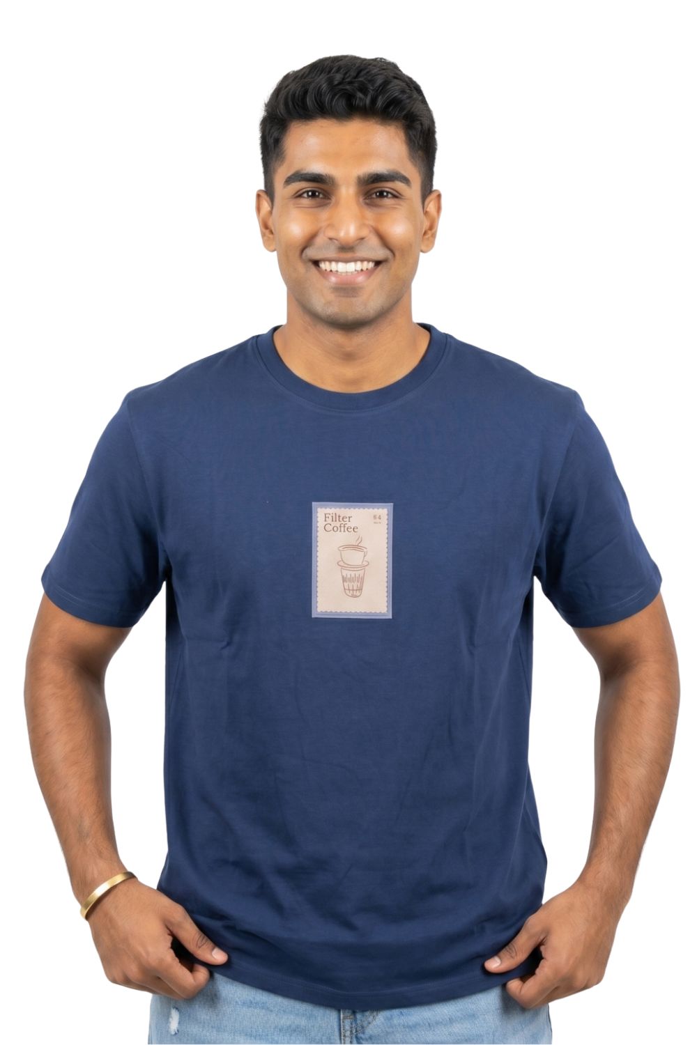 Enhance Men’s Cotton T-Shirt – Round Neck Printed T-Shirt with Coffee Graphic | Casual Everyday Wear T-Shirt - Navy - TG14