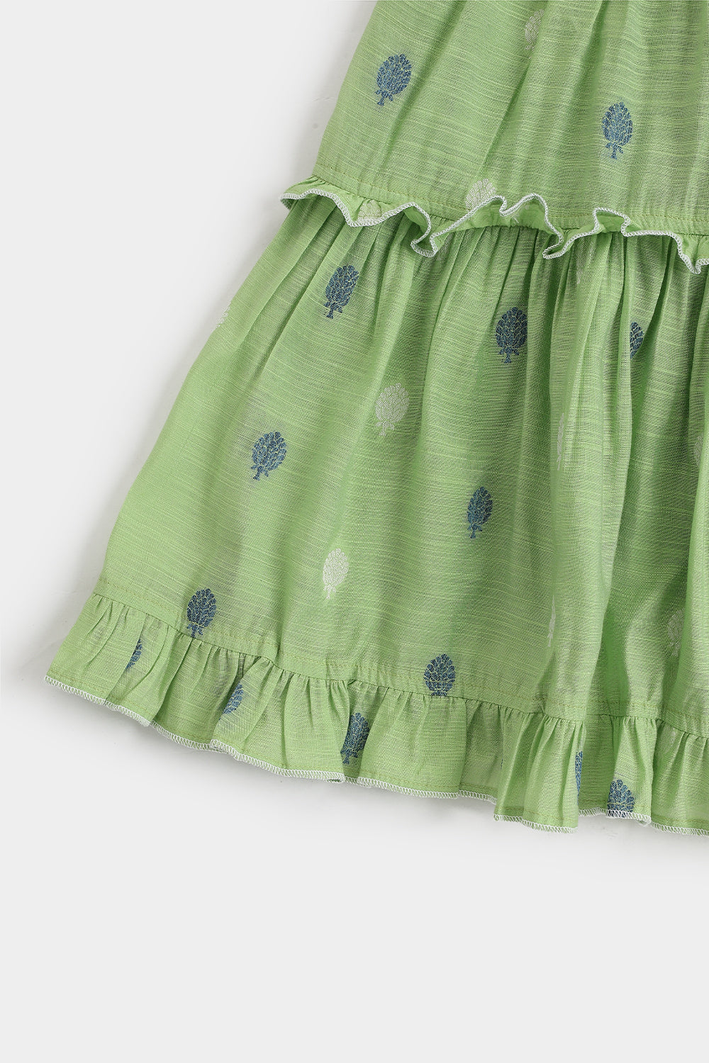 Chittythalli Girls Handloom Cotton Blend Frock – Layered Ruffle Ethnic Dress with Shoulder Tie Tassels | Knee Length Toddler Dress - FR24
