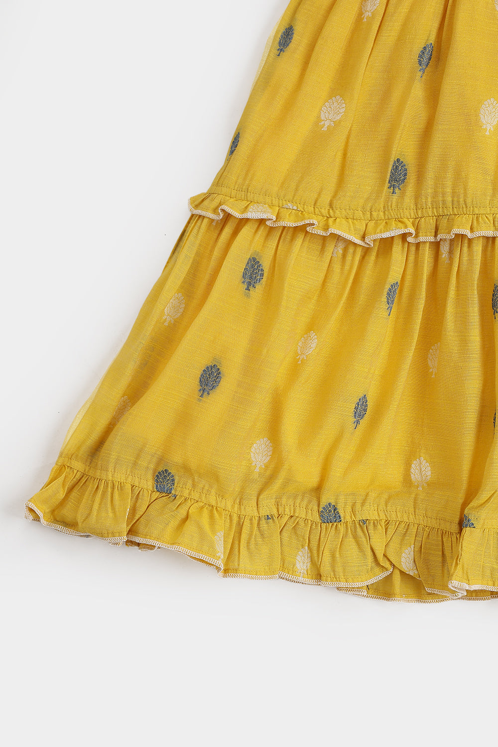 Chittythalli Girls Handloom Cotton Blend Frock – Layered Ruffle Ethnic Dress with Shoulder Tie Tassels | Knee Length Toddler Dress - FR24