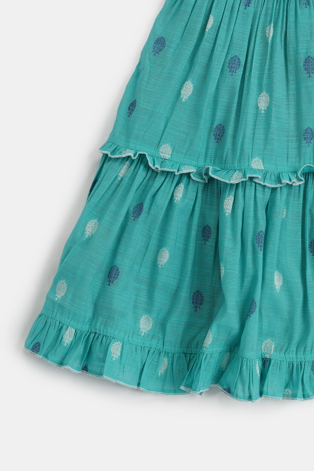 Chittythalli Girls Handloom Cotton Blend Frock – Layered Ruffle Ethnic Dress with Shoulder Tie Tassels | Knee Length Toddler Dress - FR24