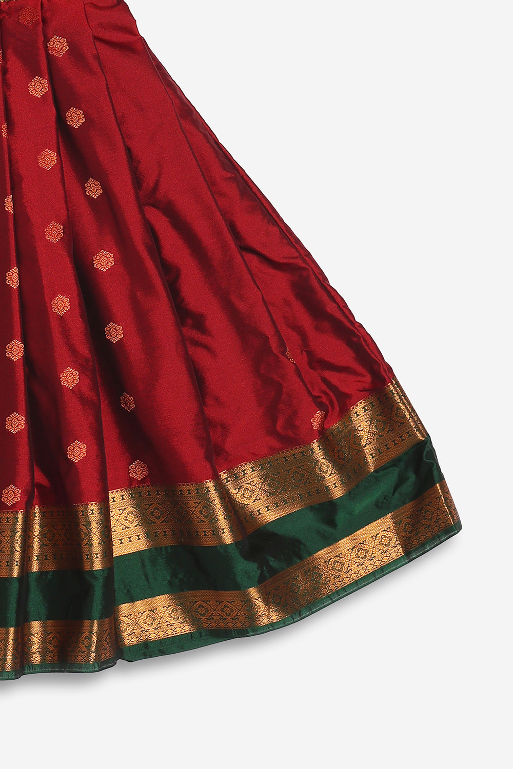 Chittythali Girls Semi Silk Ethnic Frock with Knife Pleated Skirt | Traditional Festive Dress with Back Gold Button - FR65
