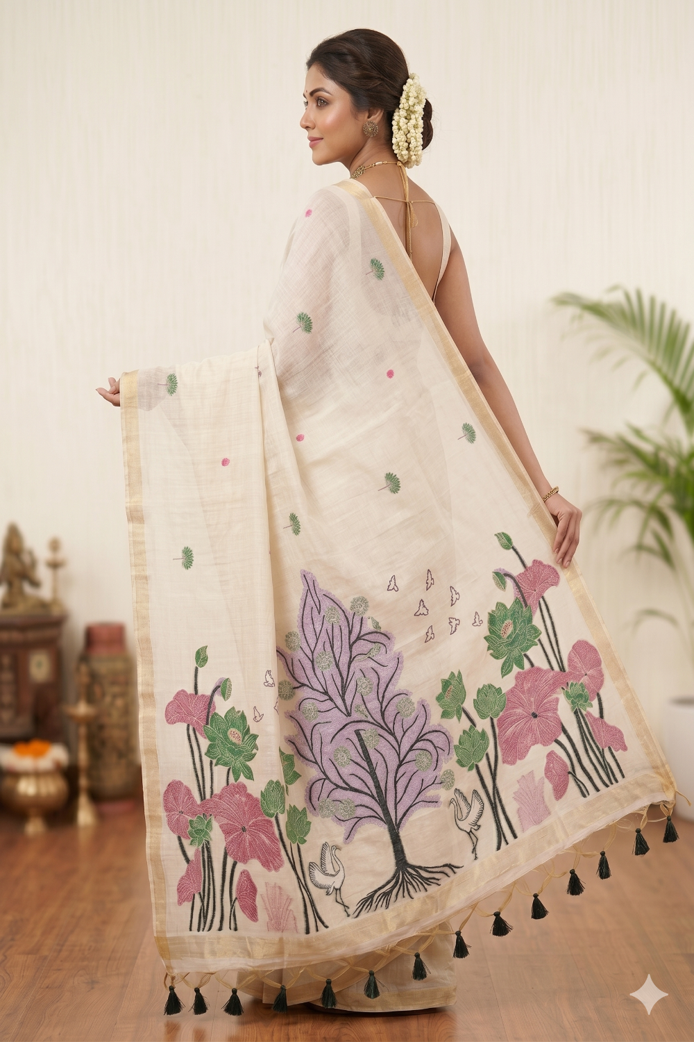 Women’s Tussar Silk Blend Saree with Blouse – Black Printed Saree for Women | Festive & Traditional Ethnic Wear - WS14