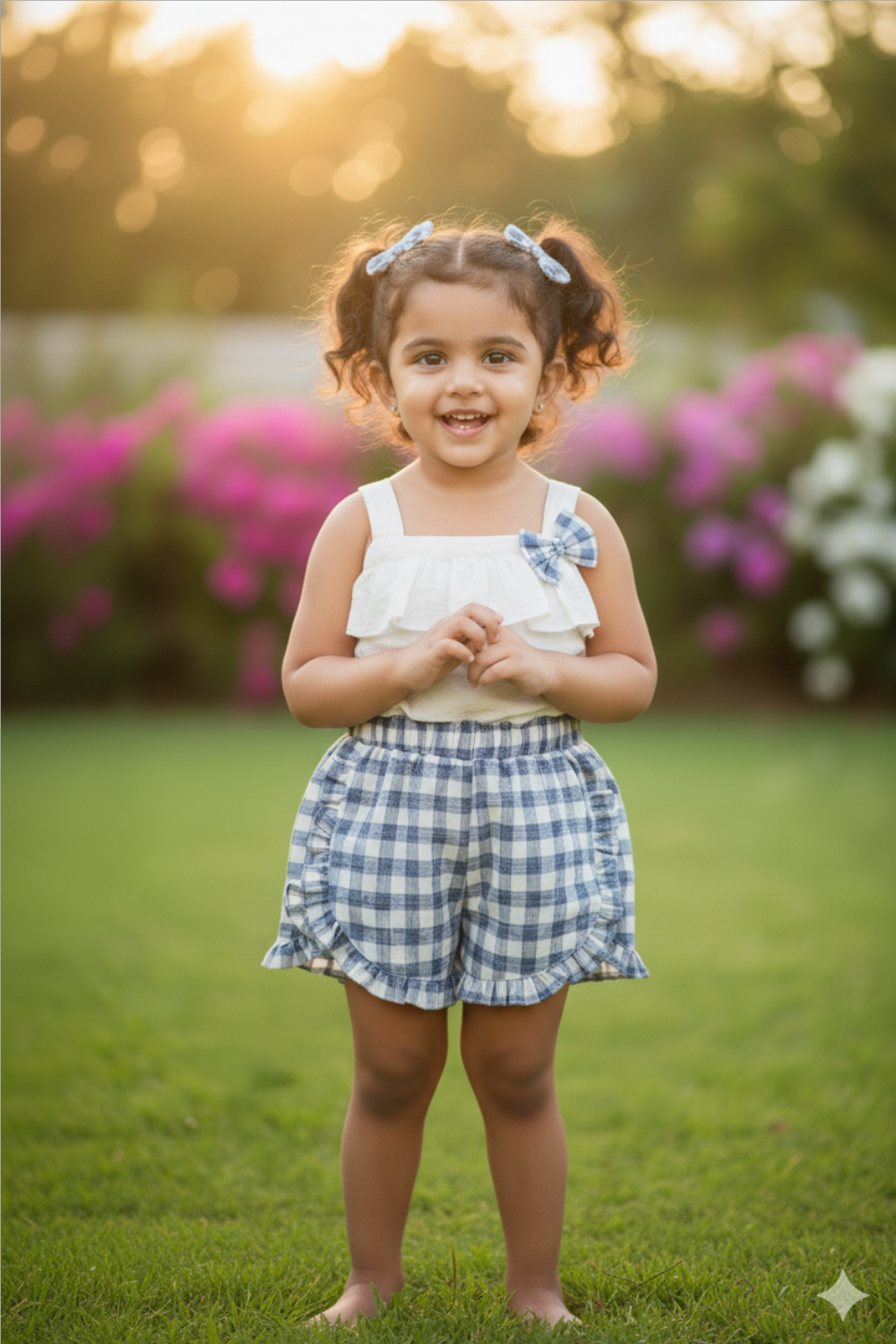 Girls Checked Cotton-Blend Top Set | Sleeveless Square Neck Woven Fancy Daily Wear Outfit - B667