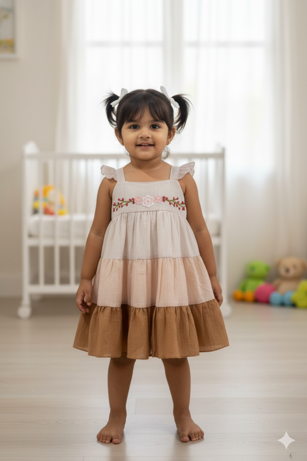 Girls Cotton-Blend Sleeveless Dress | Square Neck Solid Above-Knee Regular Fit Daily Wear Frock - B654