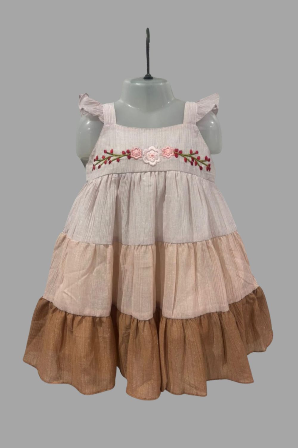 Girls Cotton-Blend Sleeveless Dress | Square Neck Solid Above-Knee Regular Fit Daily Wear Frock - B654