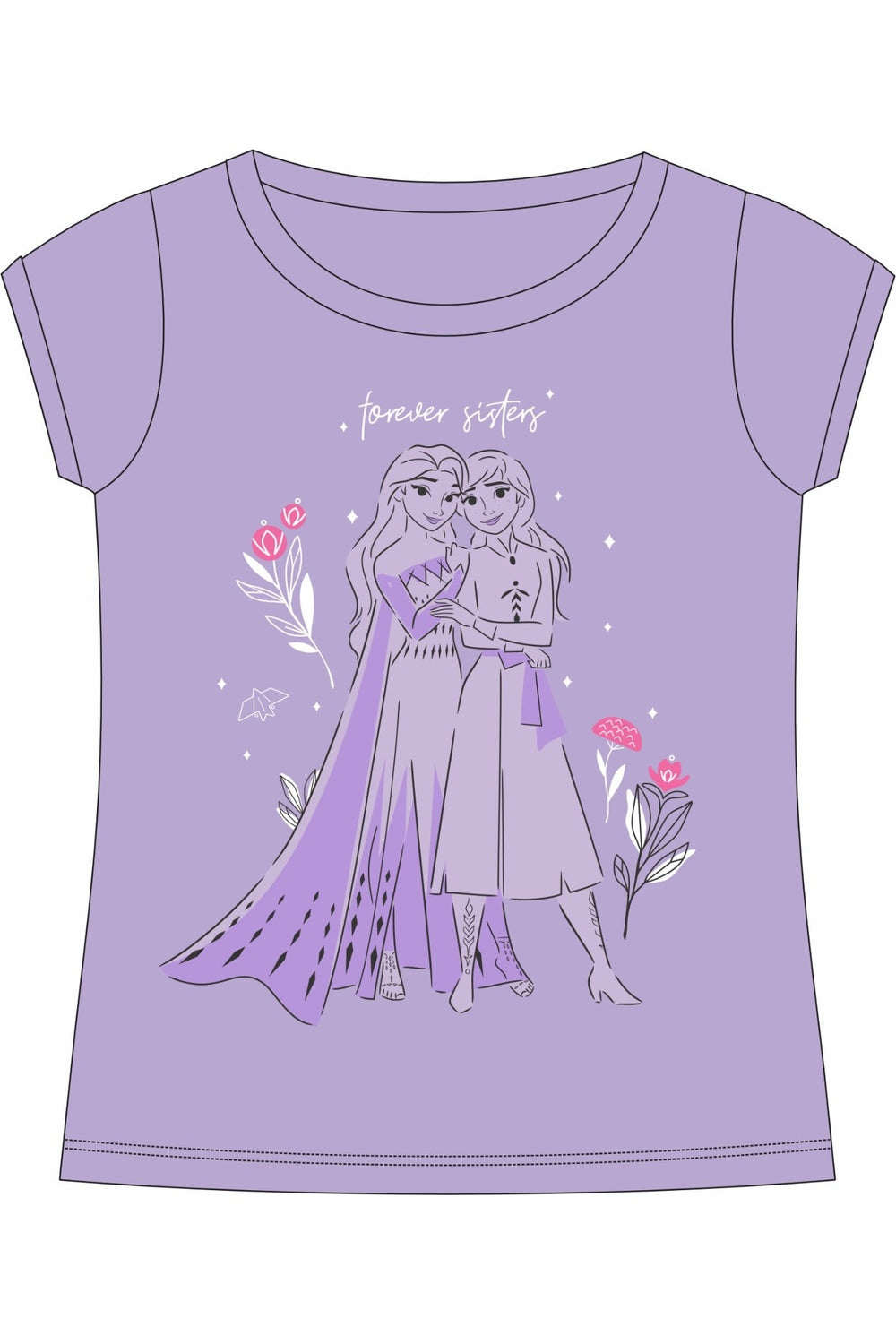 Girls Printed Cotton-Blend T-Shirt | Round Neck Short Sleeve Regular Fit Daily Wear Tee - Lilac - 3002