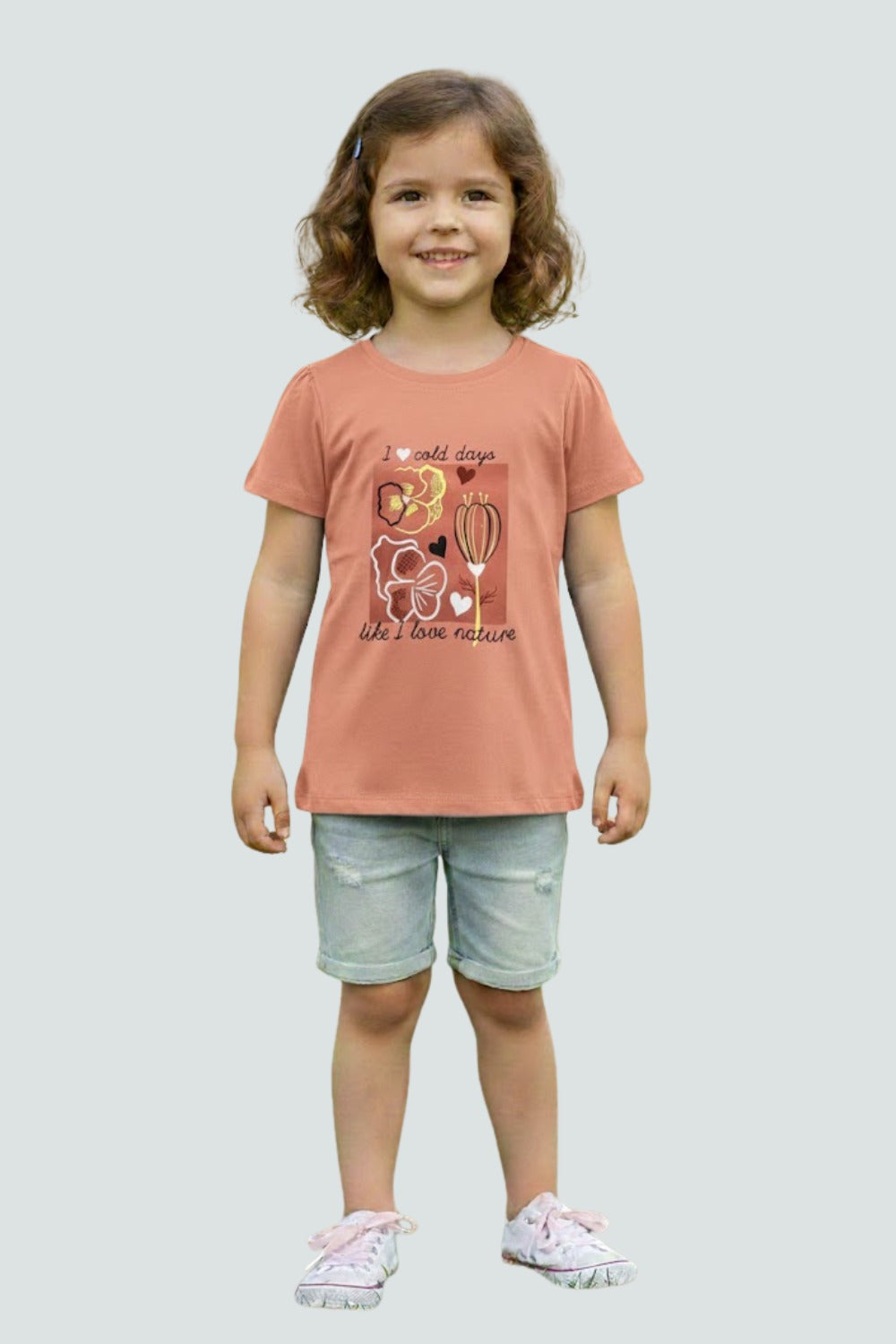 Girls’ Printed Cotton-Blend T-Shirt | Round Neck, Cap Sleeves, Regular Fit - 1792