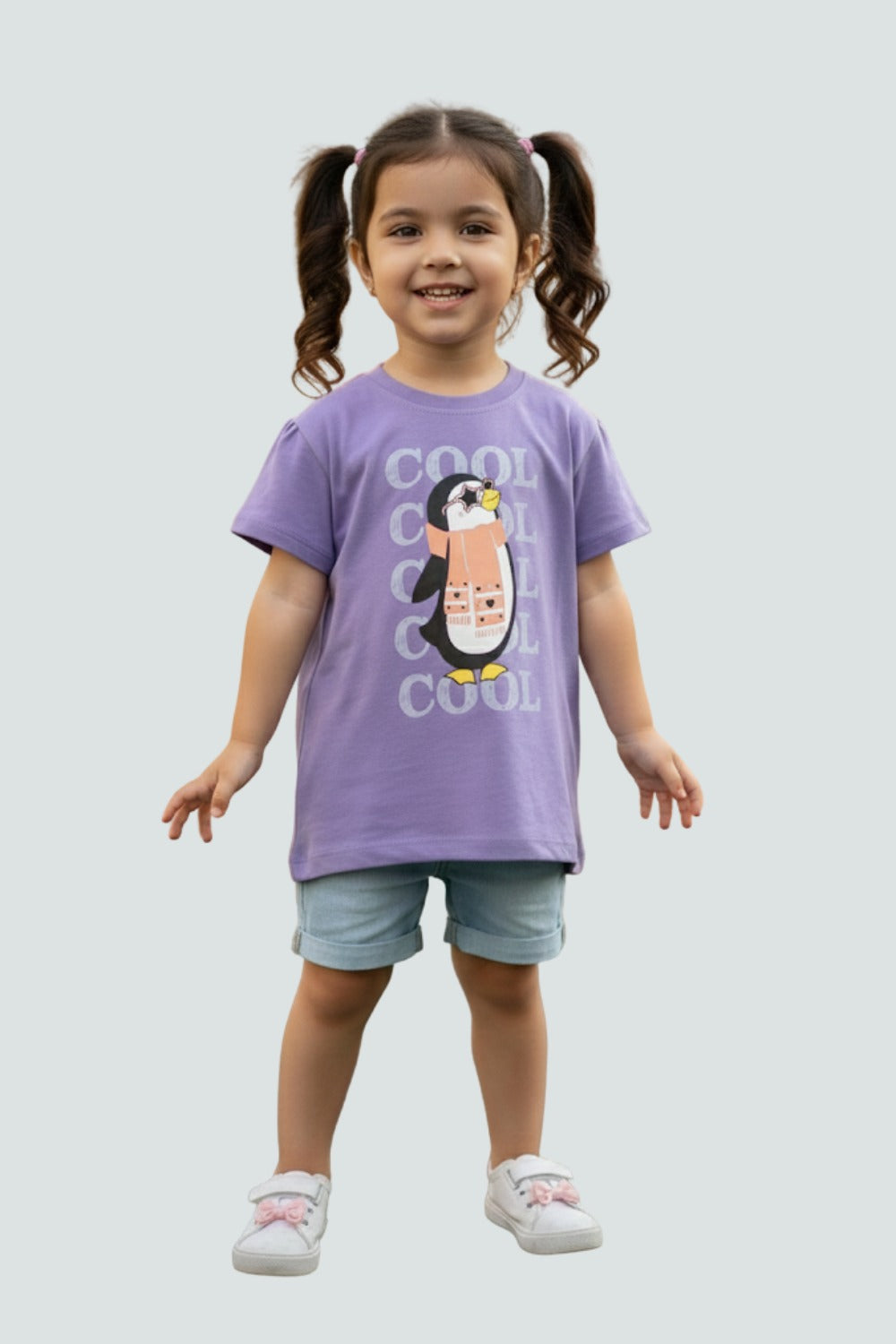 Girls’ Printed Cotton-Blend T-Shirt | Round Neck, Cap Sleeves, Regular Fit - 1792