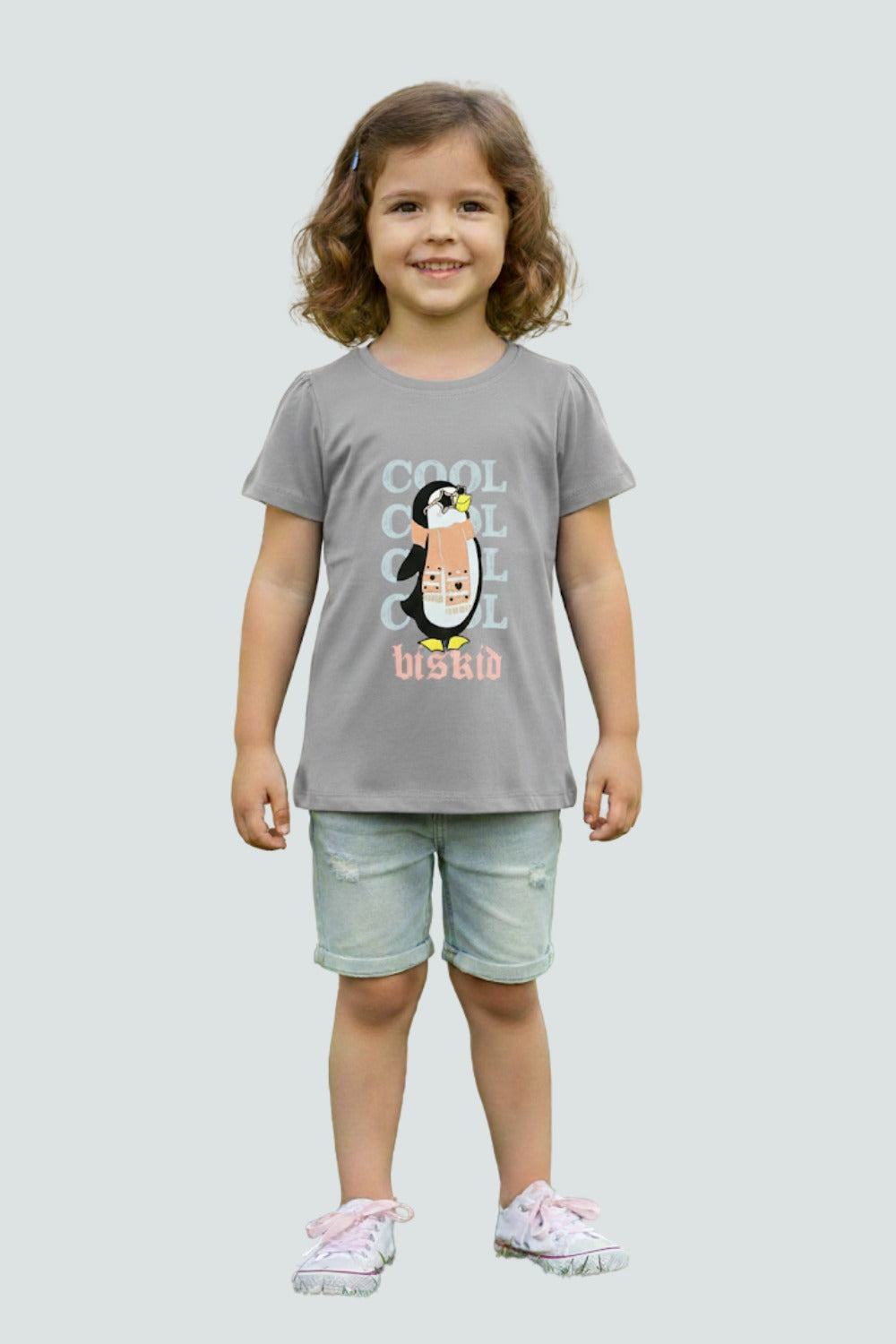 Girls’ Printed Cotton-Blend T-Shirt | Round Neck, Cap Sleeves, Regular Fit - 1792