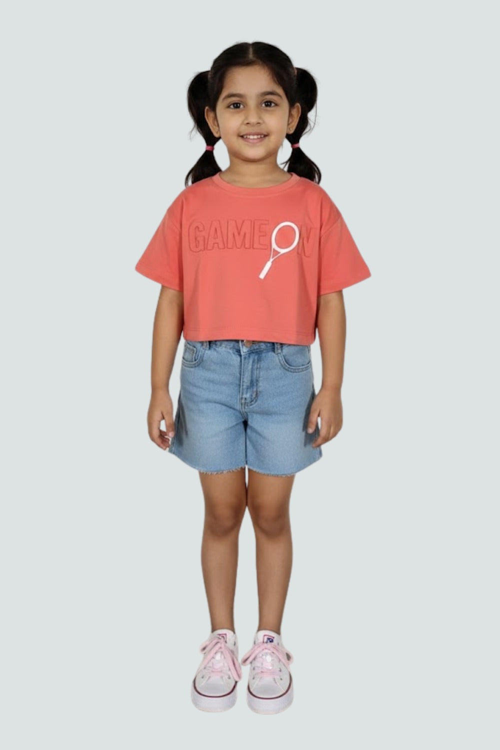 Girls’ Printed Cotton-Blend T-Shirt | Round Neck, Short Sleeves, Regular Fit - 1772
