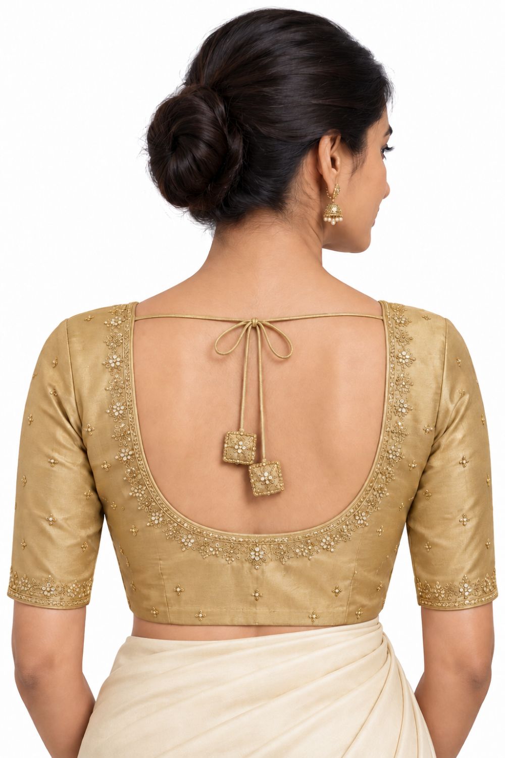 Women's Embroidery Silk Blend Saree Blouse with Round Neck Neckline and Elbow Sleeve - Regular | Ready-to-Wear Saree Blouse for Daily Wear, Festive Wear, Office Wear, Special Occasions - L566