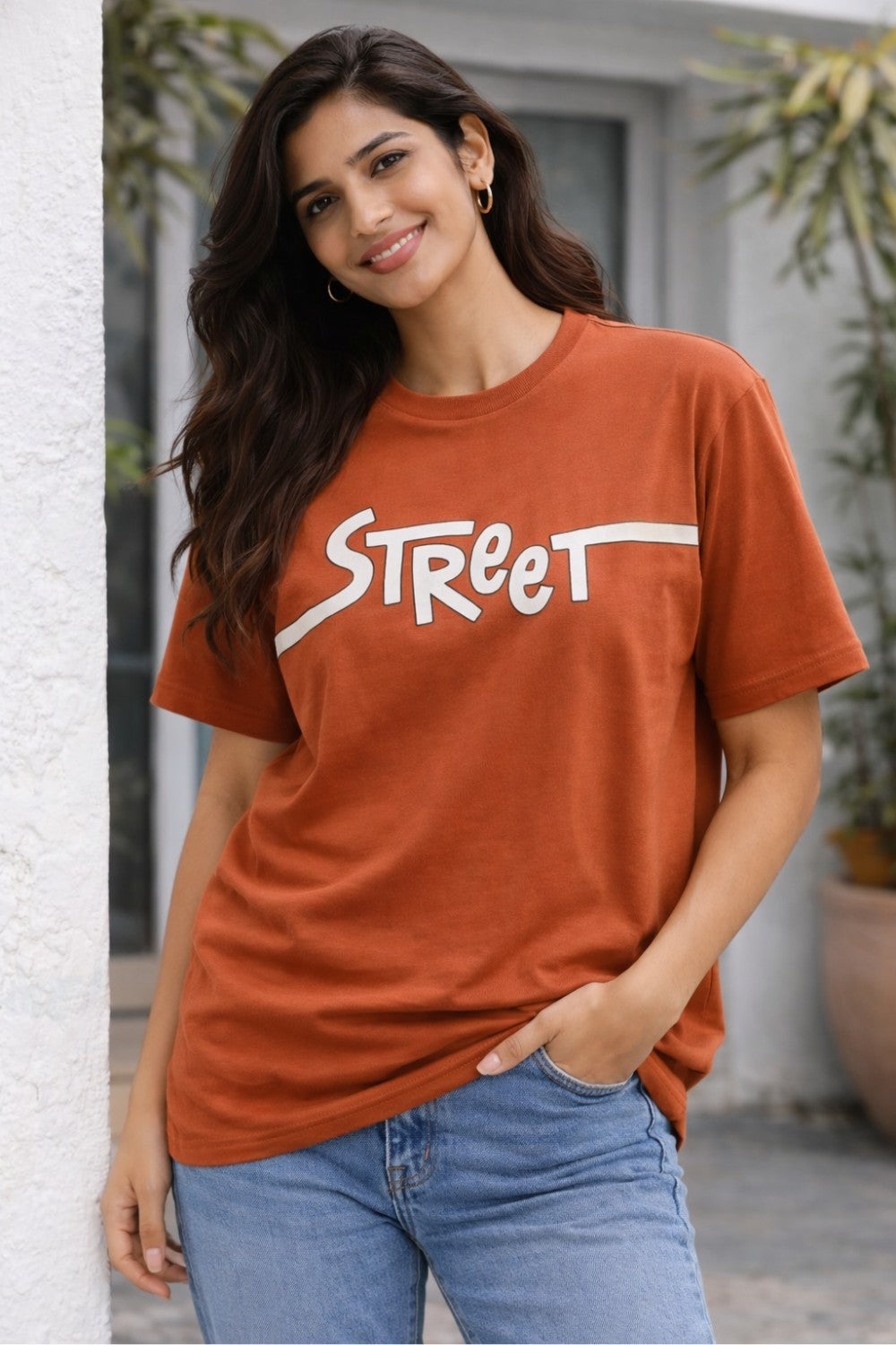 Graphic Cotton T-Shirt for Women & Unisex by Enhance Printed Crew Neck T-Shirt | Street Style Round Neck Half Sleeve Everyday Wear - Brown - TG09
