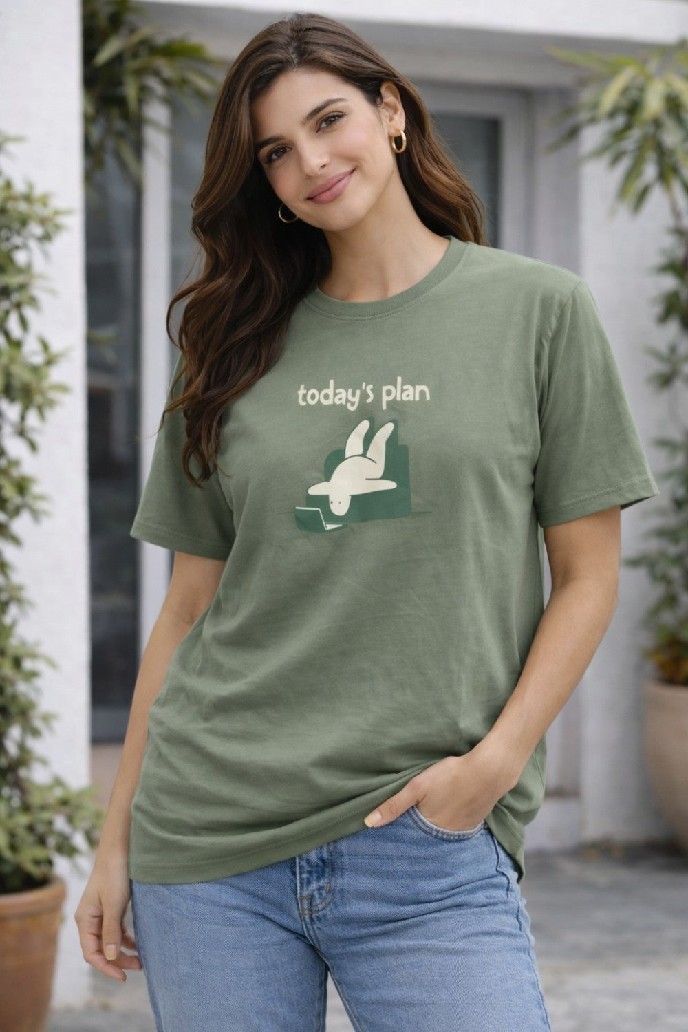 Graphic Cotton T-Shirt for Women & Unisex by Enhance Printed Round Neck Half Sleeve T-Shirt | Today's Plan Everyday Wear - Green - TG08