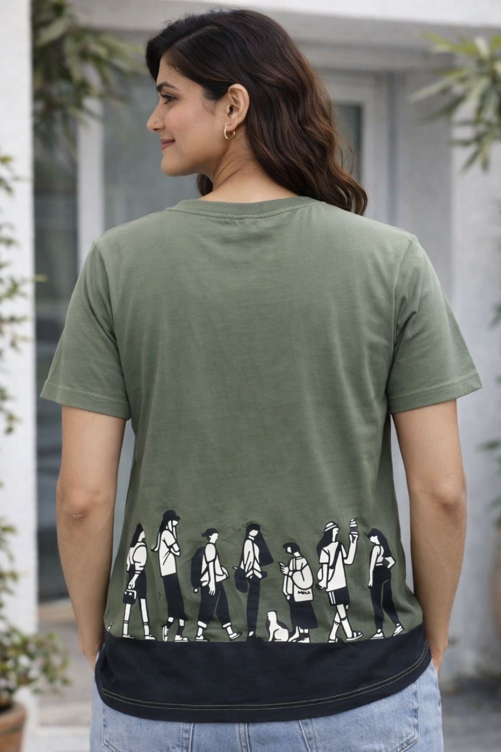 Graphic Cotton T-Shirt for Women & Unisex by Enhance Printed Crew Neck T-Shirt | Street Style Round Neck Half Sleeve Everyday Wear - Olive - TG09