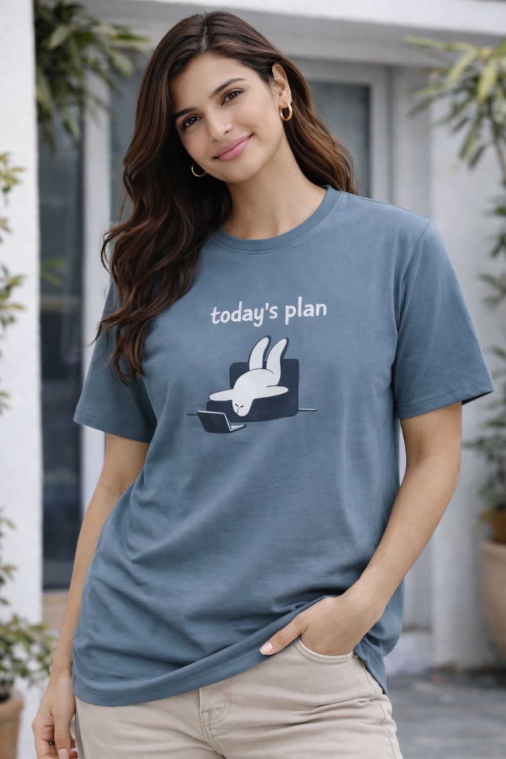 Graphic Cotton T-Shirt for Women & Unisex by Enhance Printed Round Neck Half Sleeve T-Shirt | Today's Plan Everyday Wear - Grey - TG08