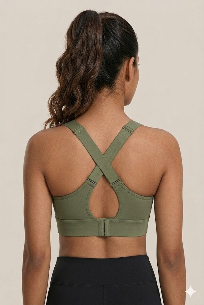 High Support Sports Bra for Women – Front Zip Adjustable Strap Workout Padded Bra with Velcro Straps & Underband | Gym, Running & Training Bra - 0839