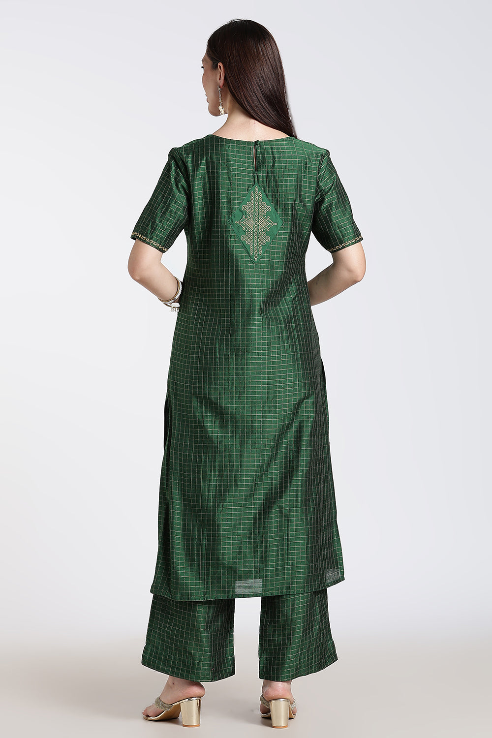 Mythri Women's Cotton Blend Embroidered Kurta Set with Wide Leg Pants | Crossover V-Neck Ethnic Kurta Set for Women | Festive & Traditional Wear - KS04